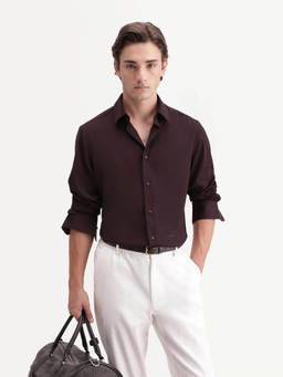 Rare Rabbit - Tyla Men Maroon Solid Regular Fit Button Shirt