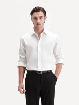 Rare Rabbit - Utah Men White Textured Spread Collar Cotton Shirt