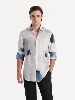 Rare Rabbit - Wert Men White Abstract Print Linen Blend Regular Shirt