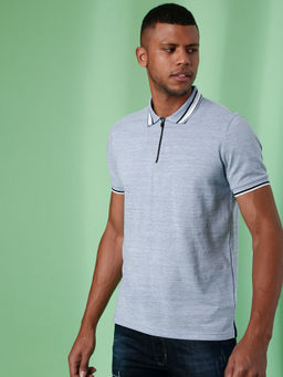 Campus Sutra - Men Solid Polo Neck Light Blue T-Shirt