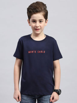 Monte Carlo - Boys Navy Blue Round Neck Half Sleeve Regular Fit T-Shirt