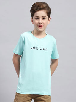 Monte Carlo - Boys Aqua Round Neck Half Sleeve Regular Fit T-Shirt