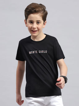 Monte Carlo - Boys Black Round Neck Half Sleeve Regular Fit T-Shirt