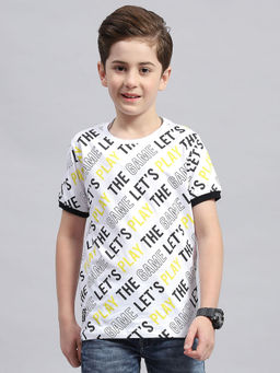 Monte Carlo - Boys White Round Neck Half Sleeve Regular Fit T-Shirt