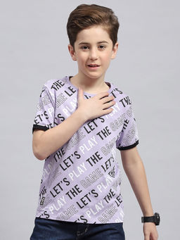 Monte Carlo - Boys Lavender Round Neck Half Sleeve Regular Fit T-Shirt