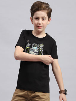 Monte Carlo - Boys Black Round Neck Half Sleeve Regular Fit T-Shirt