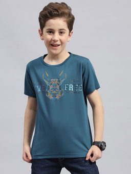 Monte Carlo - Boys Teal Round Neck Half Sleeve Regular Fit T-Shirt