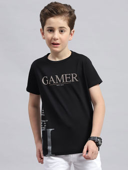 Monte Carlo - Boys Black Round Neck Half Sleeve Regular Fit T-Shirt