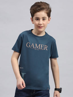 Monte Carlo - Boys Teal Round Neck Half Sleeve Regular Fit T-Shirt