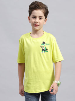 Monte Carlo - Boys Green Round Neck Half Sleeve Regular Fit T-Shirt