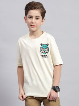 Monte Carlo - Boys Off White Round Neck Half Sleeve Regular Fit T-Shirt