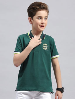 Monte Carlo - Boys Green Printed Polo Neck Half Sleeve Regular Fit T-Shirt