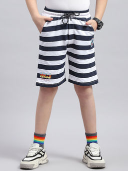 Monte Carlo - Boys White & Navy Blue Printed Regular Fit Shorts