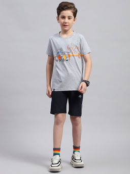 Monte Carlo - Boys Grey & Navy Blue Printed T-Shirt & Shorts (Set of 2)