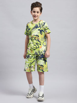 Monte Carlo - Boys Green Printed T-Shirt & Shorts (Set of 2)