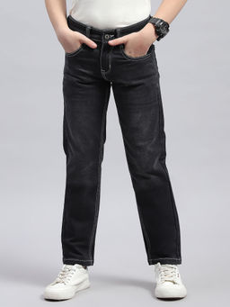 Monte Carlo - Boys Black Solid Slim Fit Denim