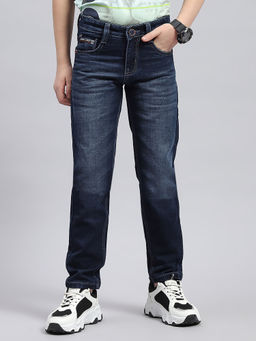 Monte Carlo - Boys Dark Blue Solid Slim Fit Denim