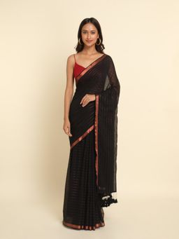 Suta - Black Stripes Cotton Blend Saree