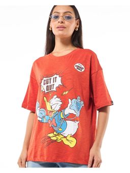 Bewakoof - Air 1.0 Official Disney Women's Orange Cut It Out Graphic Printed Oversized T-shirt