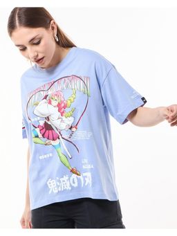 Bewakoof - Demon Slayer Women's Baby Lavender Love Hasira Graphic Printed Oversized T-shirt