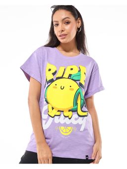 Bewakoof - Air 1.0 Women's Purple Ripe and Juicy Graphic Printed Boyfriend T-shirt