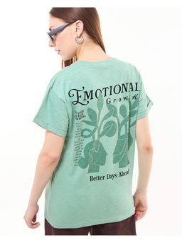 Bewakoof - Air 1.0 Women's Granite Green Emotional Growth Graphic Printed Boyfriend T-shirt