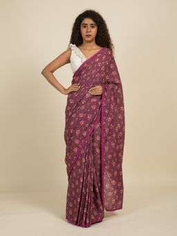 Suta - Magenta Floral Digital Printed Cotton Saree