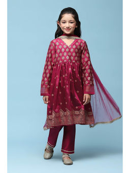 Biba - Polyester Wine Printed Kurta (Set of 3)