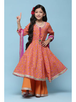 Biba - Cotton Orange Printed Kurta (Set of 3)