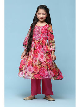 Biba - Polyester Pink Floral Kurta (Set of 2)