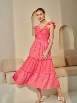 Style Island - Women's Cotton Fit And Flare Elle Hot Pink Maxi Dress