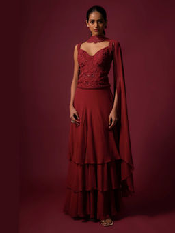 MEHAK MURPANA - Corset Red Choli with Skirt and Dupatta