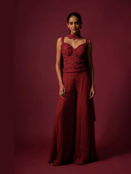 MEHAK MURPANA - Corset Red Top with Palazzo and Dupatta