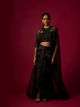 MEHAK MURPANA - Embroidered Black Choli with Skirt and Cape