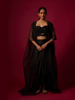 MEHAK MURPANA - Embroidered Black Choli with Skirt and Cape