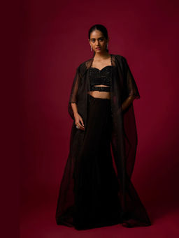 MEHAK MURPANA - Embroidered Black Choli with Skirt and Cape
