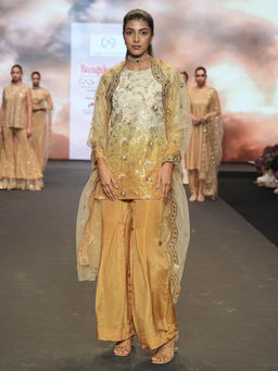 DIVYA SAMAL - Beige Agnika Embellished Short Kurta and Palazzo with Dupatta