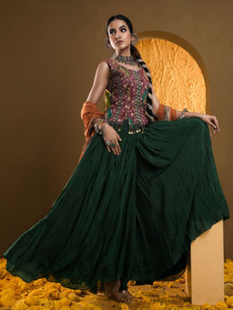 DIVYA SAMAL - Green Utsav Embellished Sharara and Top with Dupatta