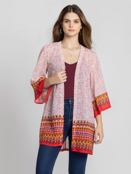 SHAYE - Pink Floral Printed Flared Sleeves Shrug