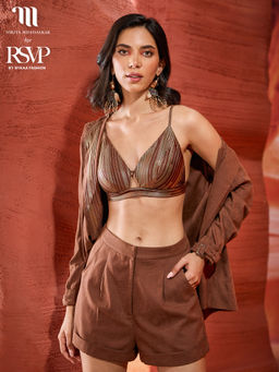 RSVP by Nykaa Fashion - Nikita Mhaisalkar Brown Solid High Waist Suede Shorts