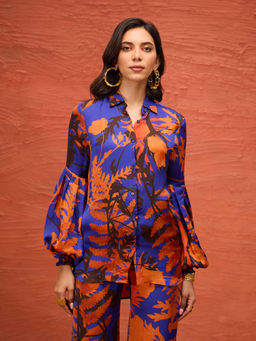 RSVP by Nykaa Fashion - Nikita Mhaisalkar Blue and Rust Floral Print Puff Sleeves Shirt
