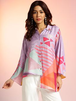 Navyasa By Liva - Purple Liva Jacquard Printed Shirt
