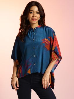 Navyasa By Liva - Blue Liva Satin Printed Kaftan