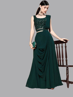 Libas - Womens Green Embroidered Sequined Blouse with Lehenga and Dupatta (Set of 3)