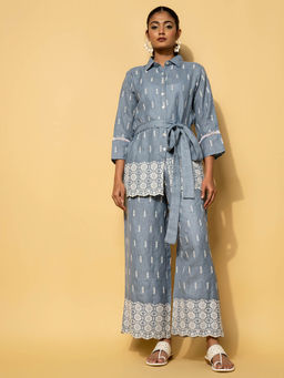 Libas - Womens Blue Embroidered Lace Work Co-Ord (Set of 3)