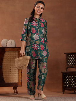 Libas - Womens Green Floral Printed Co-Ord (Set of 2)