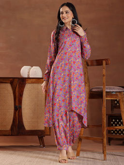 Libas - Womens Purple Floral Printed Co-Ord (Set of 2)