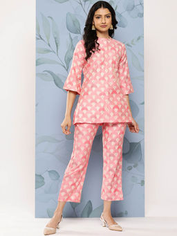 Libas - Womens Pink Printed Co-Ord (Set of 2)
