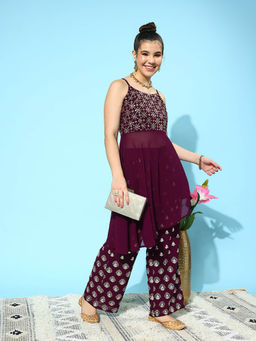 Libas - Womens Purple Sequined Tunic with Palazzo (Set of 2)