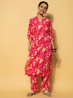 Libas - Womens Pink Floral Printed Co-Ord (Set of 2)